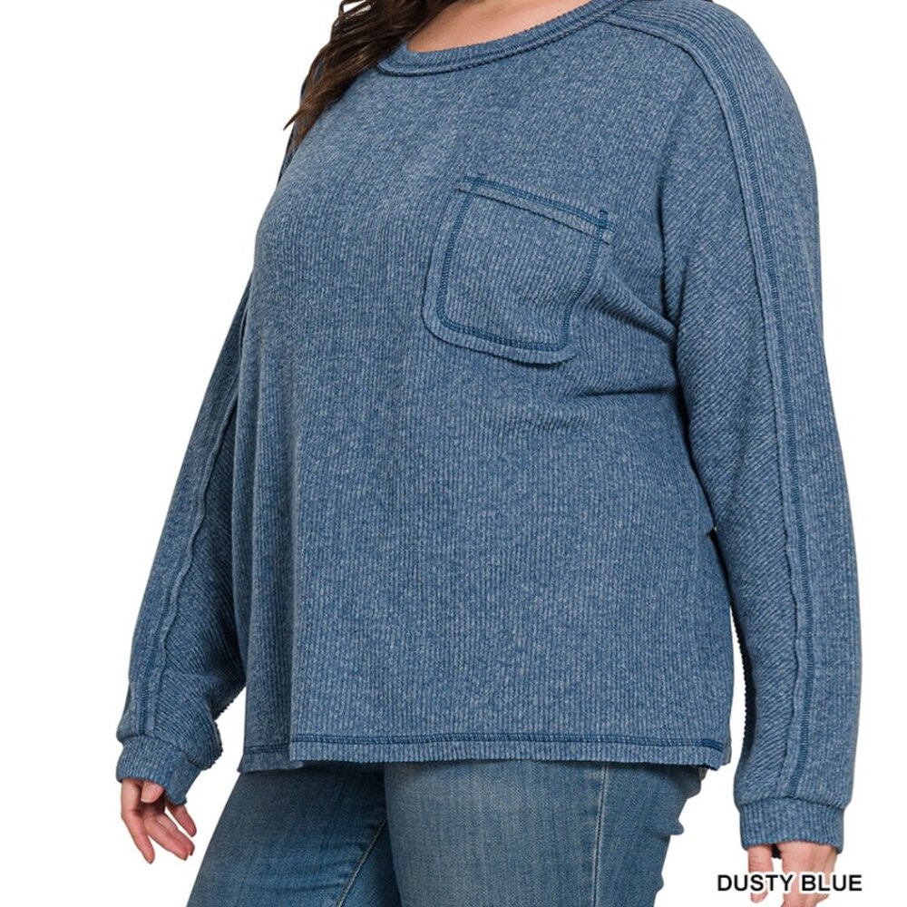 2. Plus brushed ribbed hacci round neck sweater